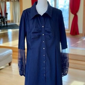 Jane & John Embroidered Lace Tunic Top in Navy Size XL